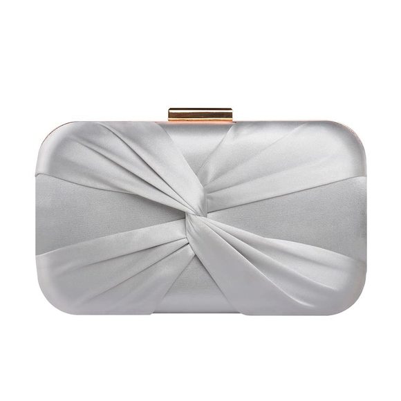 Silver Pleated Satin Clutch Purse Wedding Bridal Clutch Bag Prom T_T - Picture 1 of 6